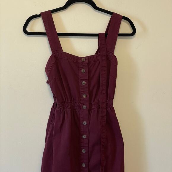 BDG Urban Outfitters S dress burgundy solid button up midi belt boho chic - Picture 2 of 7